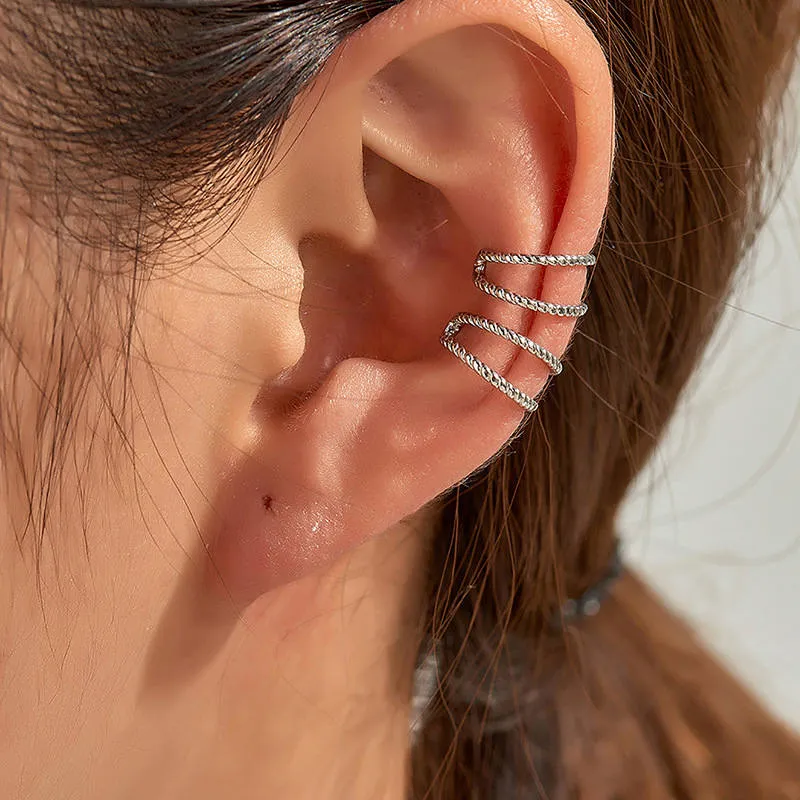 Two Rope Lines Ear Cuff - Silver