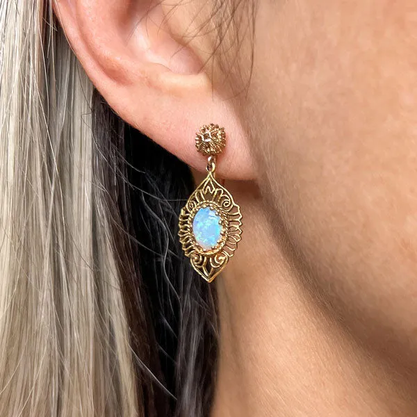 Vintage Filigree Opal Drop Earrings