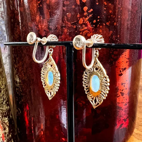 Vintage Filigree Opal Drop Earrings