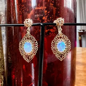 Vintage Filigree Opal Drop Earrings