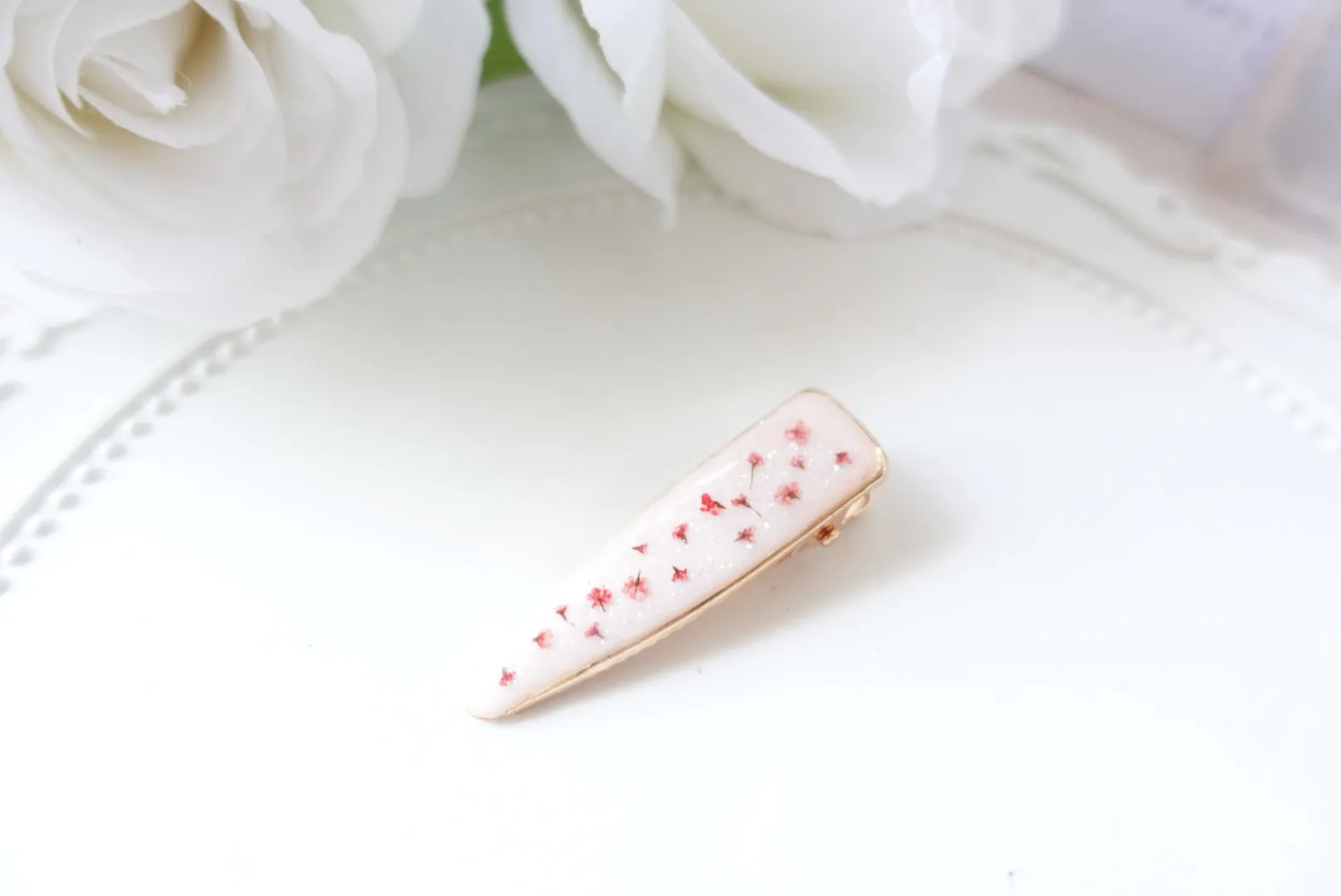 White Based Red Flower Hair Clip